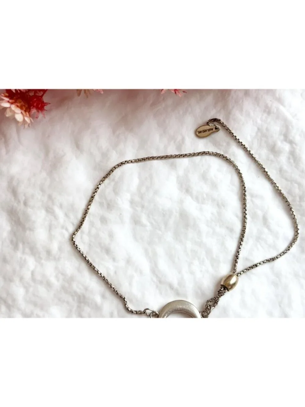 Adjustable Crescent Moon Pendant Minimalist Vintage Sterling Silver 925 Bracelet
